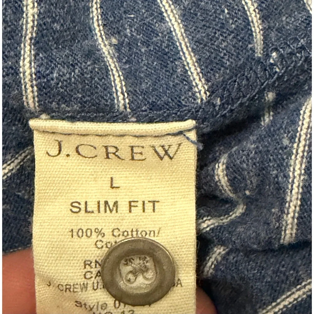 J.Crew Knit Goods Blue White Stripe Henley Long Sleeve‎ Shirt Slim Fit Large